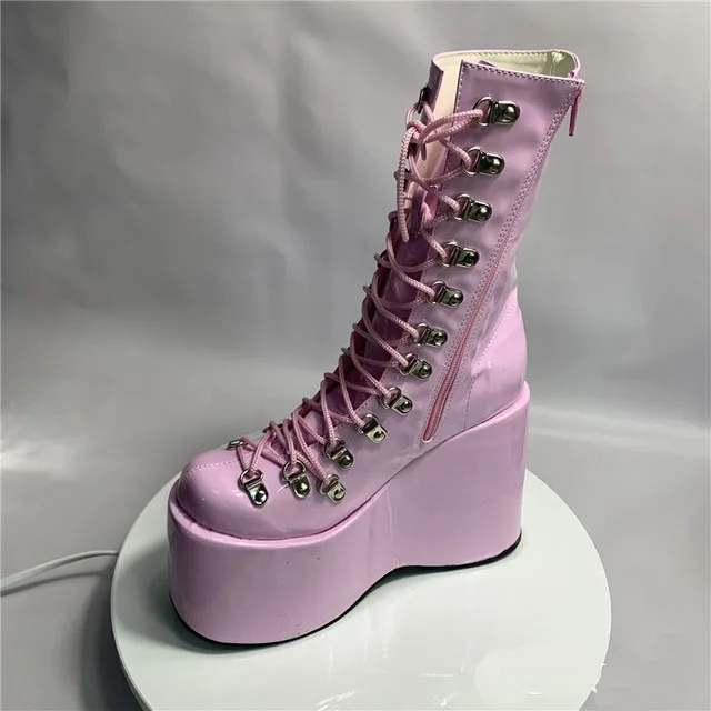 أحذية برقبة سحرية أرجوانية للكاحل لأداء المسرح ، أحذية مثيرة مخصصة ، كعب إسفيني عصري ، طراز الشارع ، صيحات الموضة ، #5