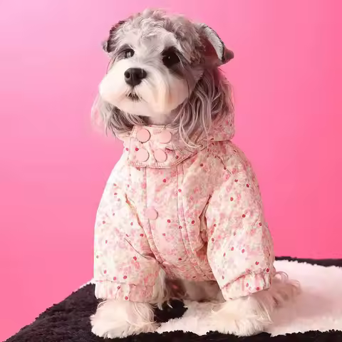 Pet Floral Pink Dog Parkas Autumn Winter Schnauzer Teddy Dog Cat Warm Floral Thick Cotton Clothing Puppy Clothes for Small Dogs