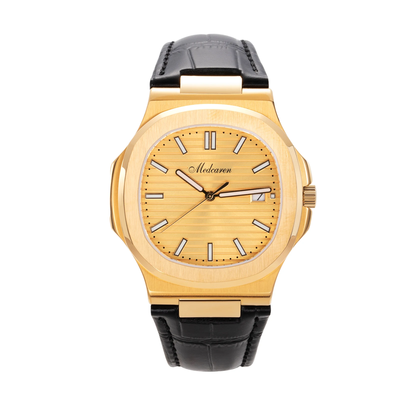 

Business Luxury 41mm Men's Quartz Watch 41mm 24K Gold Stylish Men's Calendar Watch Premium Leather Strap Waterproof