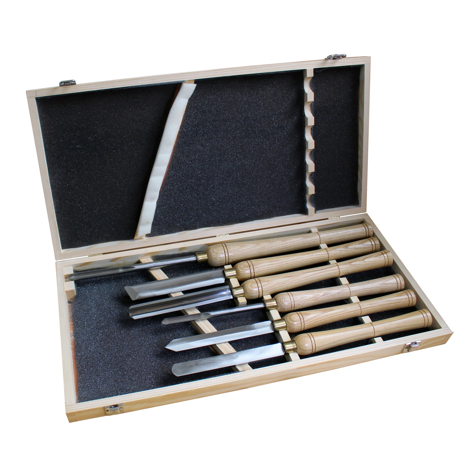 Hot Sale 6-Piece HSS Wood Lathe Turning Chisel Set With Ashtree Handles In Wooden Case