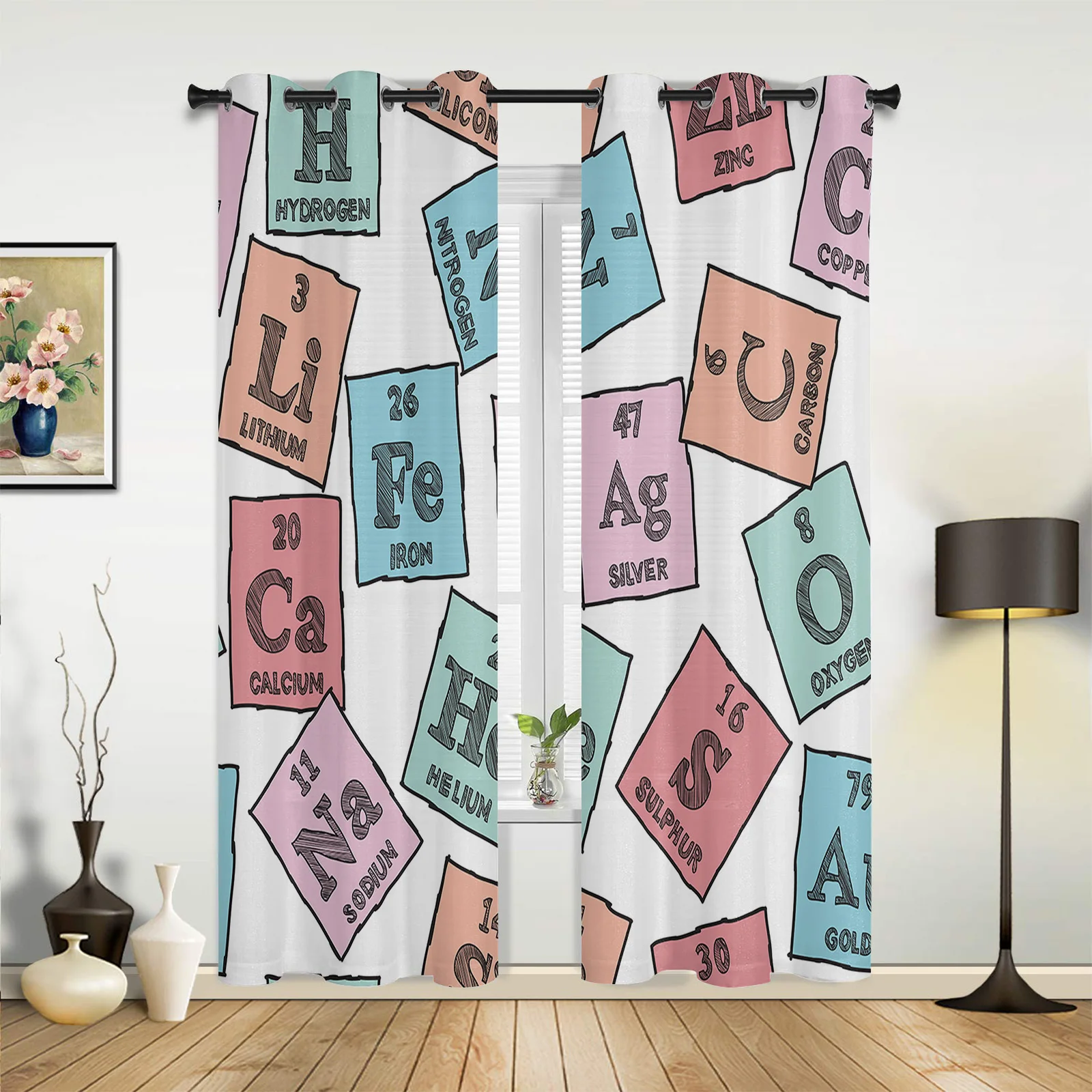 Letters Numbers Squares Color Blocks Curtains Modern Living Room Decor Window Treatments Drapes  Balcony Kitchen Valance Curtain