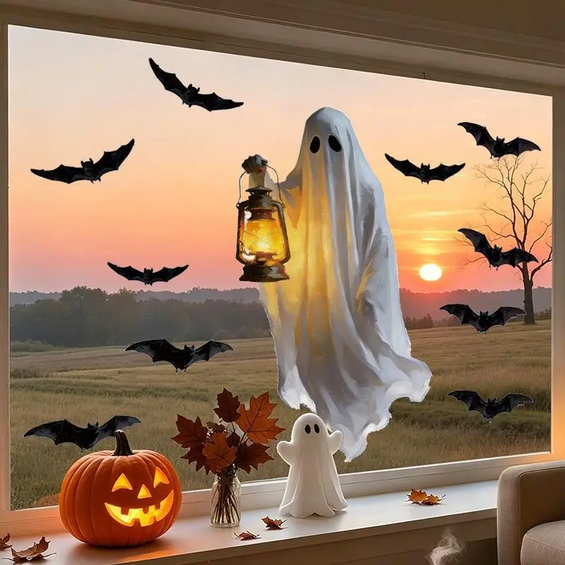 Halloween Ghost Window Clings Extra Large Reusable Waterproof Decals for DIY Home Office Haunted House Decoration