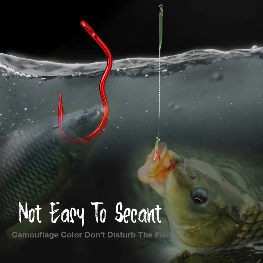 FTK 12/24 قطعة خطافات صيد من الفولاذ عالي الكربون مع حلقة 5-14 #   خطاف صيد شائك حاد أوتوماتيكي لملحقات صيد سمك الشبوط