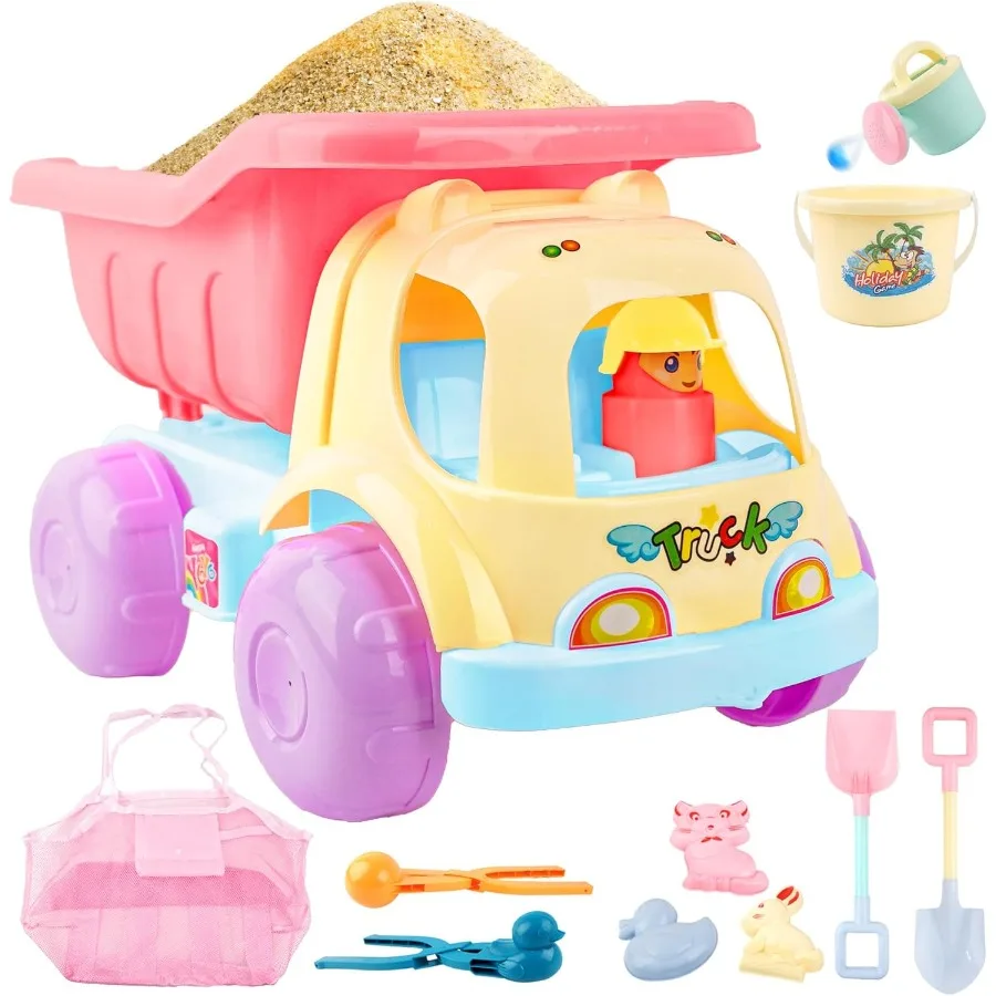 Brinquedos de praia - Caminhão de construção de despejo de praia, caminhão de areia de plástico durável e leve, brinquedos de caixa de areia para meninos e meninas