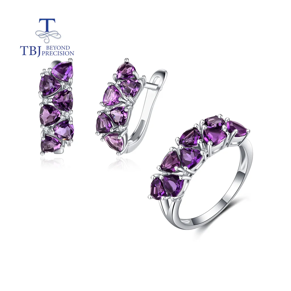 

100% Natural Africa amethyst Jewelry Set real gemstone clasp earring and ring 925 sterling silver for women gift daily wear