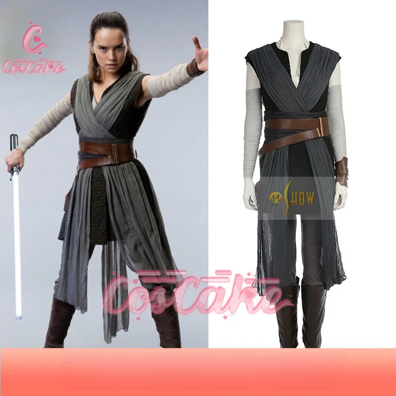 Rey Cosplay Costume Women Tops Pants Belt Accessories Full Set Jedi Warrior Role Play Suit Halloween