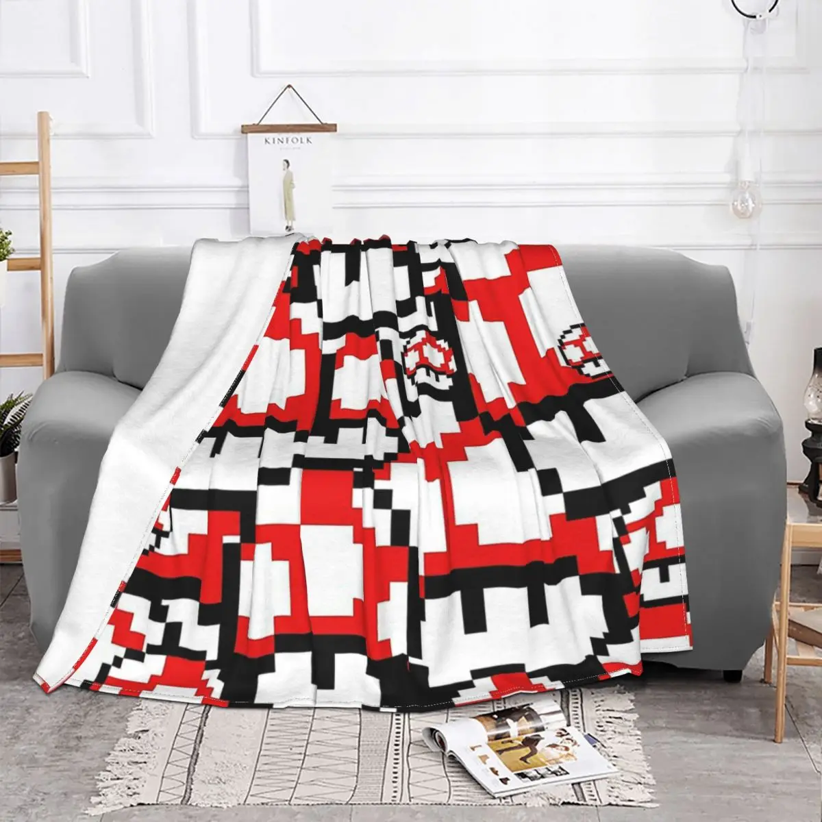 Vintage Game Character Cartoon Blanket Plush Summer 8-Bit Power Big Mushroom Collage Cute Plaid Throw Blankets For Sofa Couch