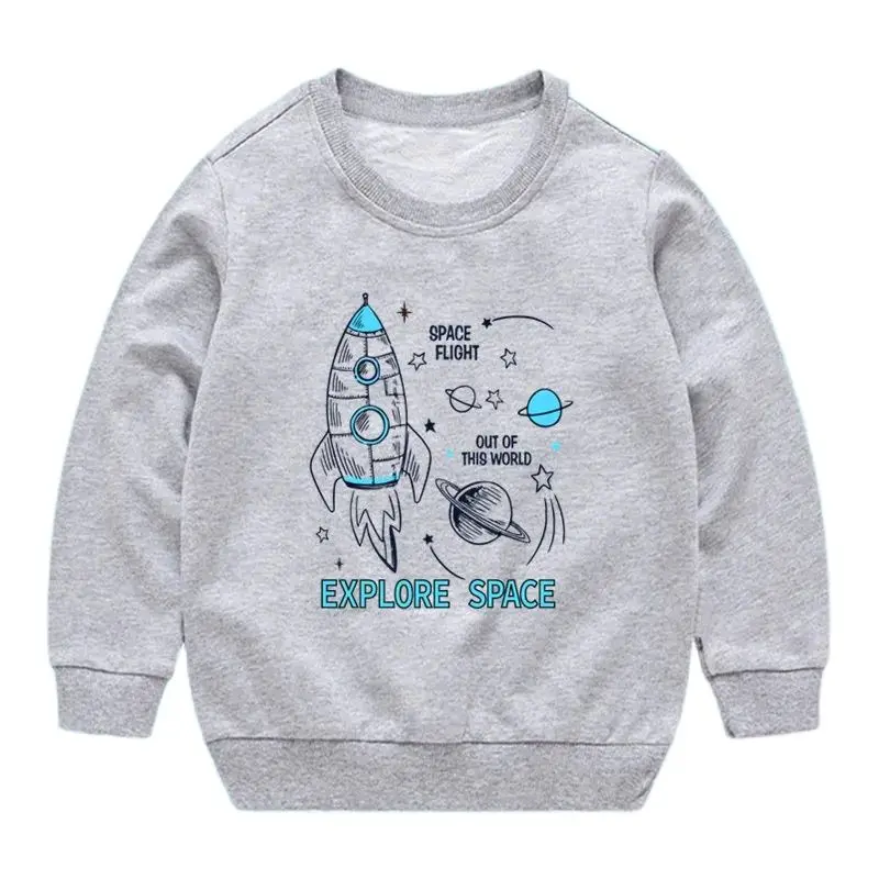 Kids Girls Clothes Autumn Sweatshirt Child Long Sleeved Pullover Top Spring Fashion Planet Rocket Pattern Boy Clothing