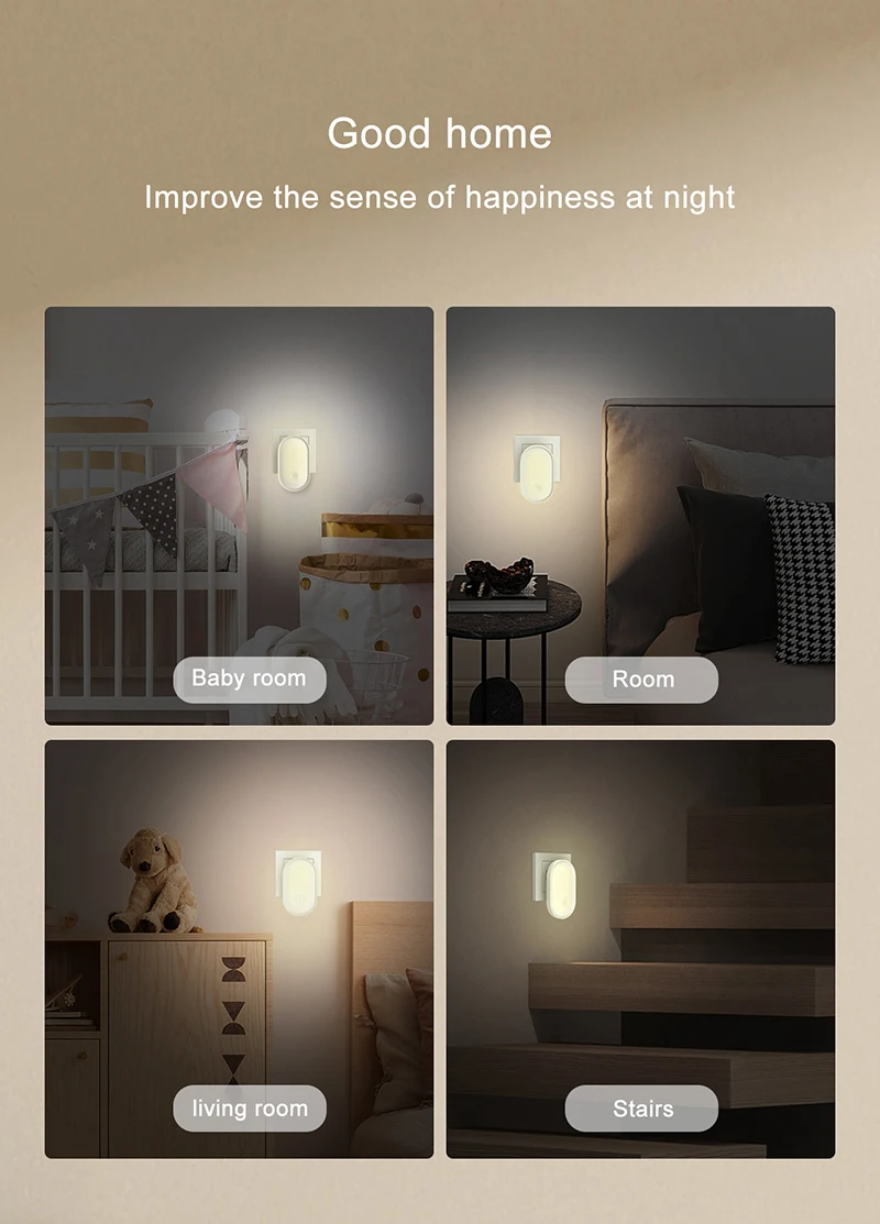 LED Night Light Wall Lamp EU Plug Light Control Induction Energy Saving Environmental Protection Bedroom Lamp Home Decor Q