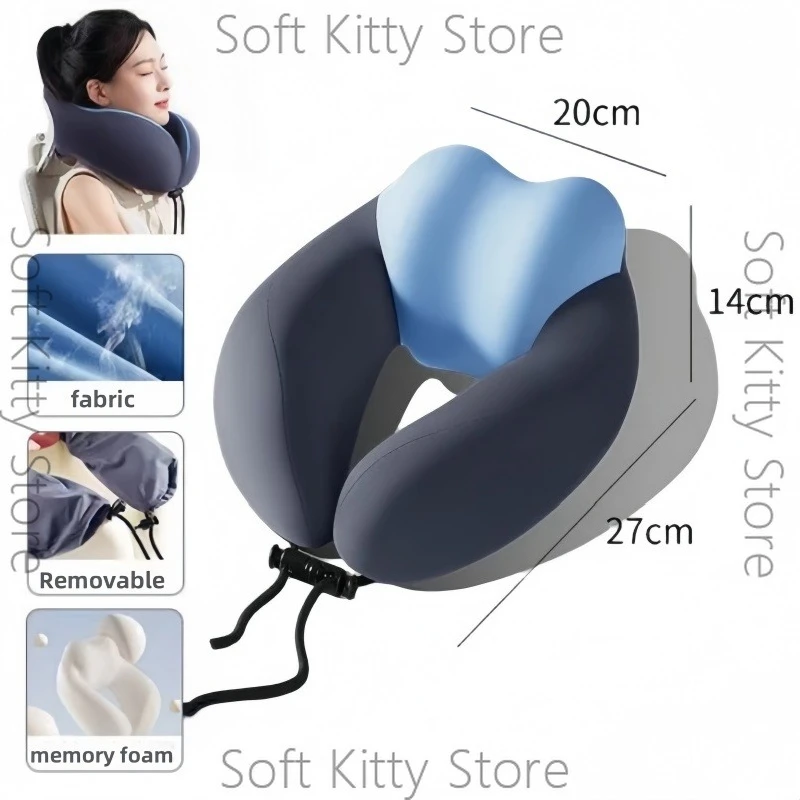 Memory Foam U-Shaped Neck Pillow For Travel & Airplane Ergonomic Cervical Support Pillow with Portable Design Washable Cover