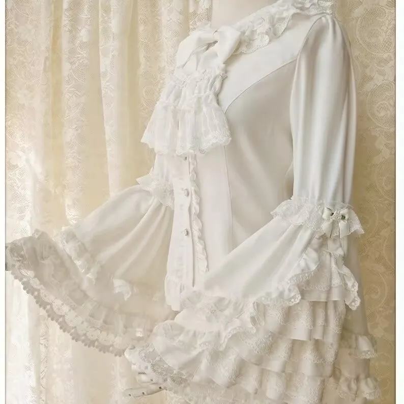 Japanese Medieval Victorian Vintage Lolita Shirts Women Sweet Flare Long Sleeves Slim Y2k Tops Female Gothic  Blusas Blouses