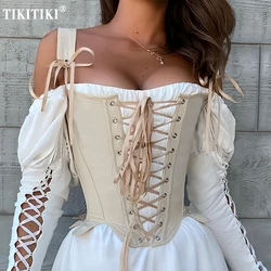 Women's Retro Lace Corset Crop Top Sleeveless Spaghetti Straps Bustiers Corsets Slim Tight Cami Tops Club Outwear Size: Please