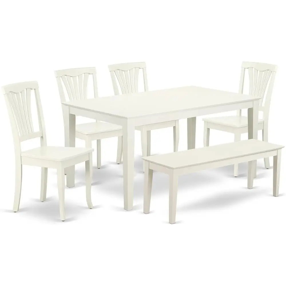 

6-Piece Dining Set with Table and 4 Chairs, Linen White, 36x60 Inch