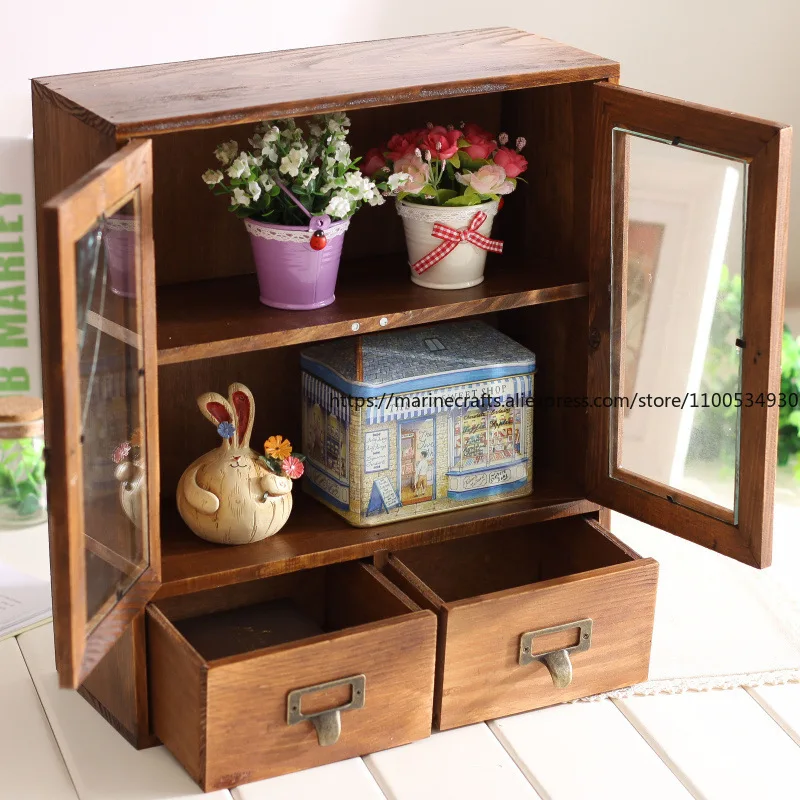 

Wooden Desk Office Desk Cups Storage Boxes Cosmetic And Perfume Display Shelves Dust-Proof Collection Cabinet