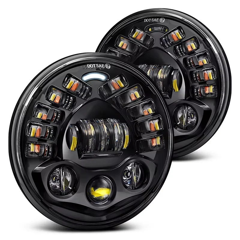 1/2Pcs 7 Inch Round LED Headlight White Hi/Low Beam with DRL Amber Turn Signal Light Universal For Wrangler CJ TJ Motorcycle Off