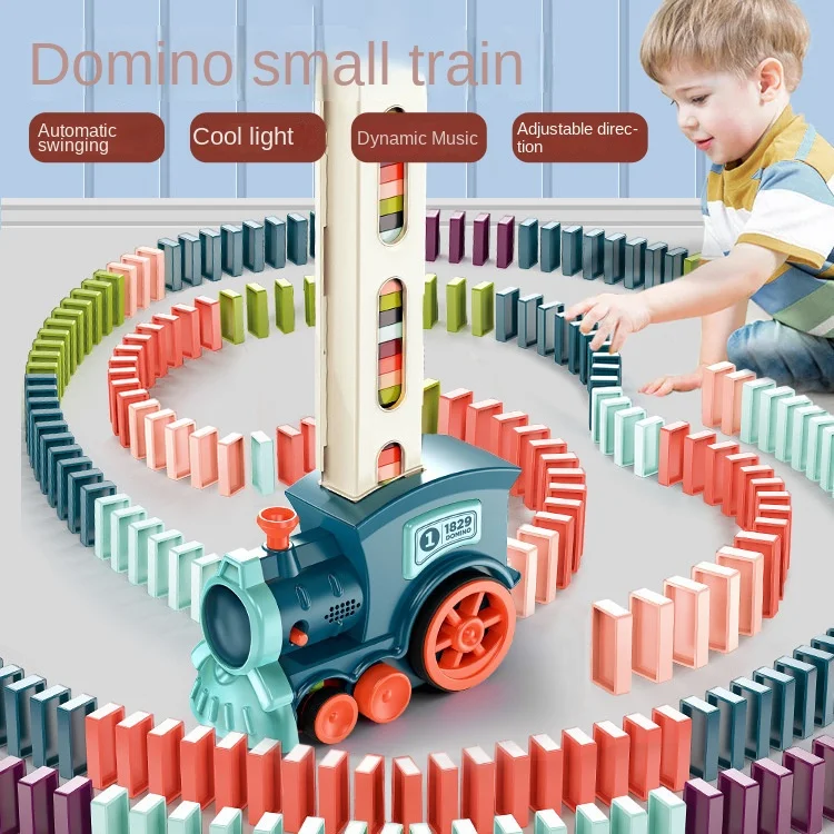 Kids Automatic Laying Domino Train Electric Car Dominoes Set Brick Blocks Kits Games Educational Toys Children DIY Toy Boys Gift