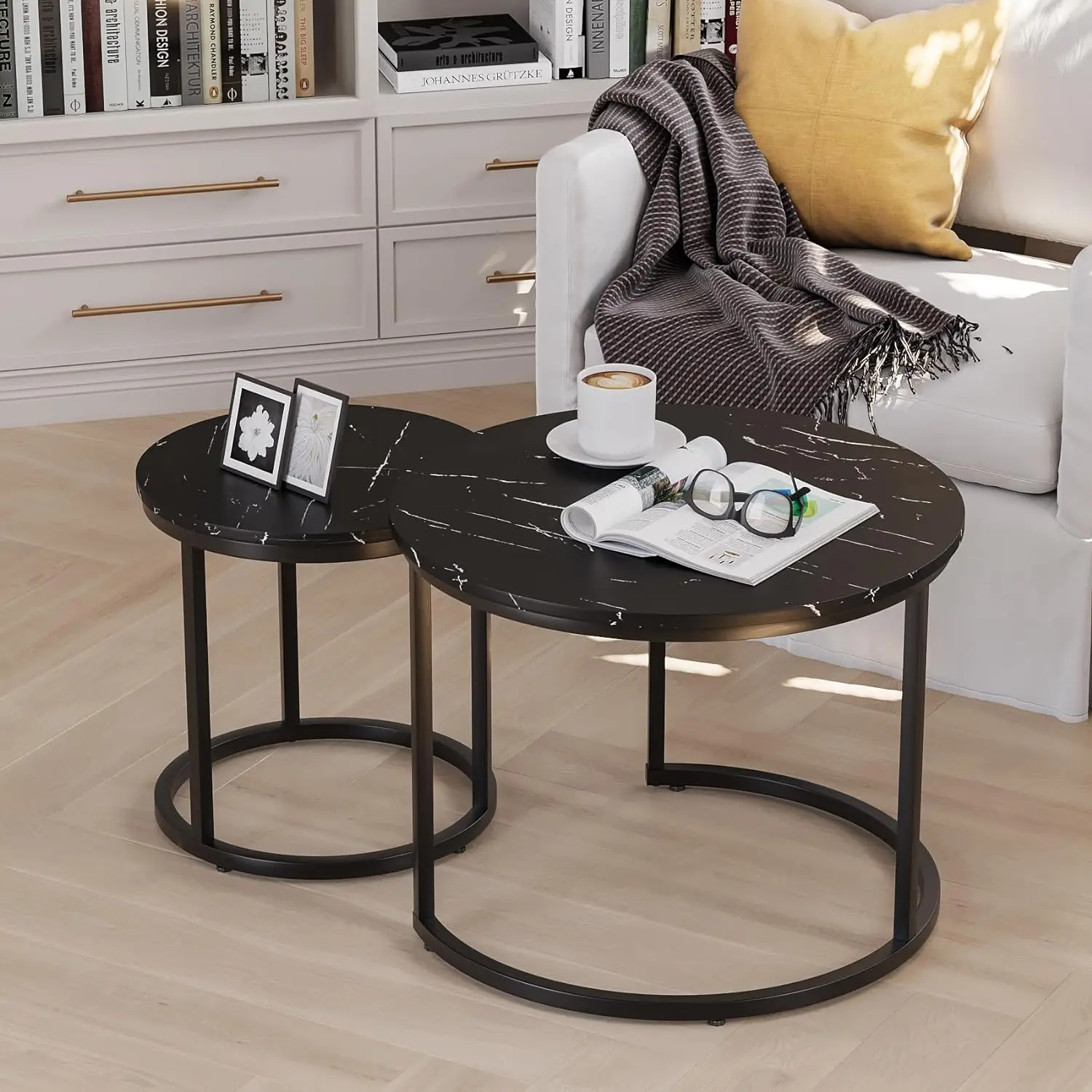 Black Nesting Coffee Table Set of 2, 23.6