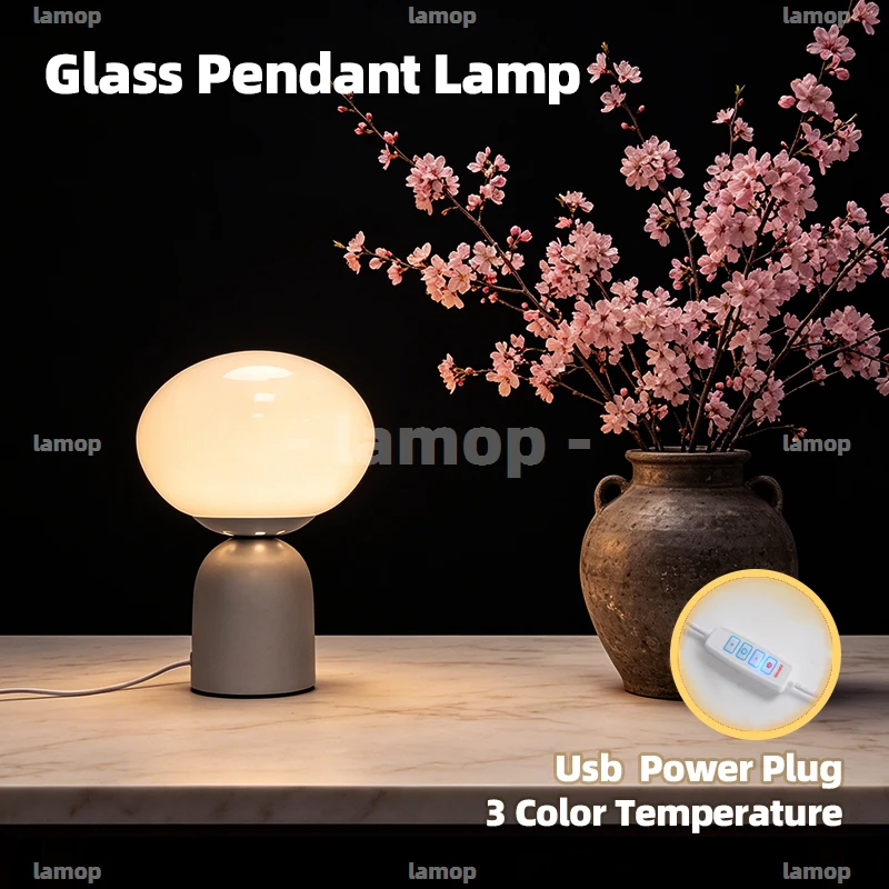 Glass Subtle‑Aura Flattened‑Ovoid Bell‑Shaped Base Table Lamp Boho‑Lazy Casual 3 Tone Gentle Glow Living Side Shelf Decor