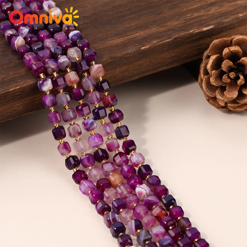 Purple line agate Stone Natural Handmade Faceted beads DIY Woman Accessories charm Bracelets For Making 15'' Wholesale 6/8/10MM