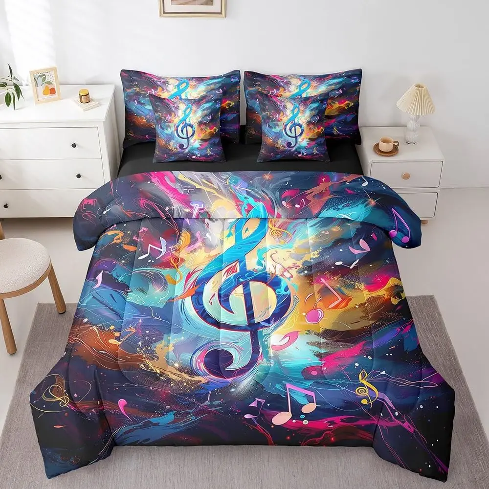 

Комплект постельного белья Queen Size в стиле рок-музыки с гитарами, 7 предметов, для подростков и детей, идеально подходит для любителей музыки