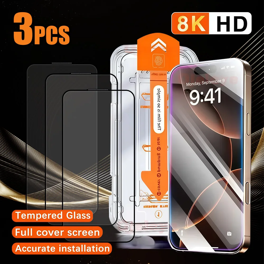 3 قطعة آيفون 16 15 14 13 12 11 برو ماكس Mini 16E X XS ماكس XR خالية من الغبار سهلة التركيب HD واقي للشاشة زجاج الهاتف