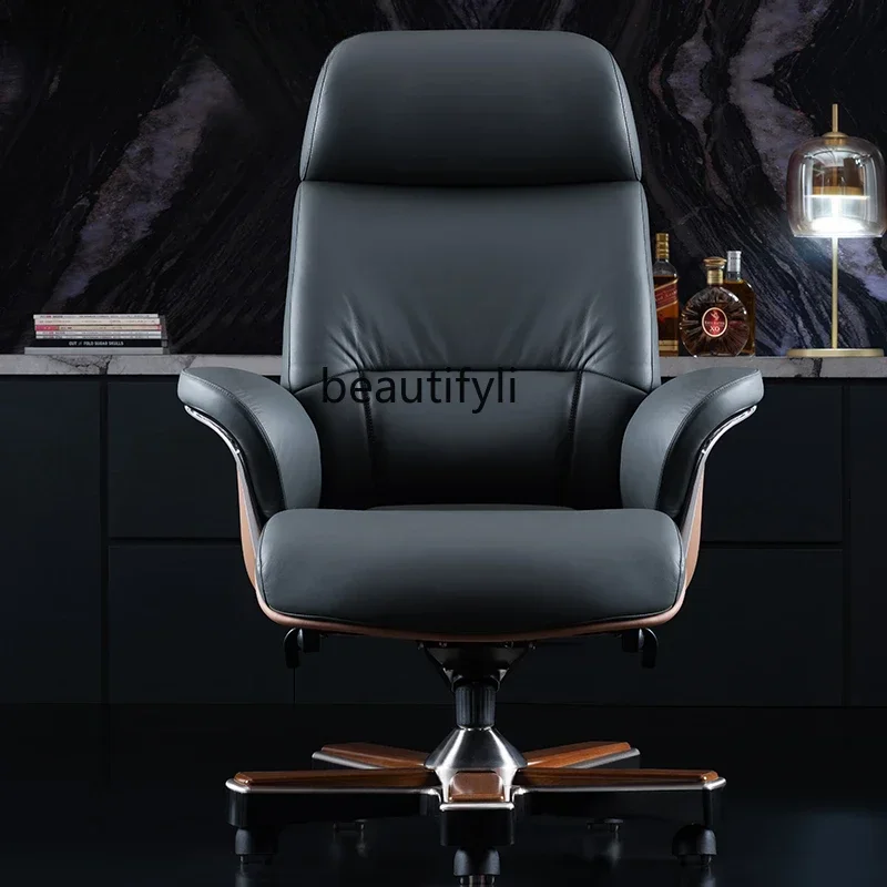 Italian style, leather boss office, cowhide executive chair comfortable president, computer, reclining