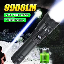 9900 lm potężna latarka LED wyświetlacz baterii lampa USB z możliwością ładowania teleskopowa latarka z zoomem lampa zewnętrzna Camping latarnia wędkarska