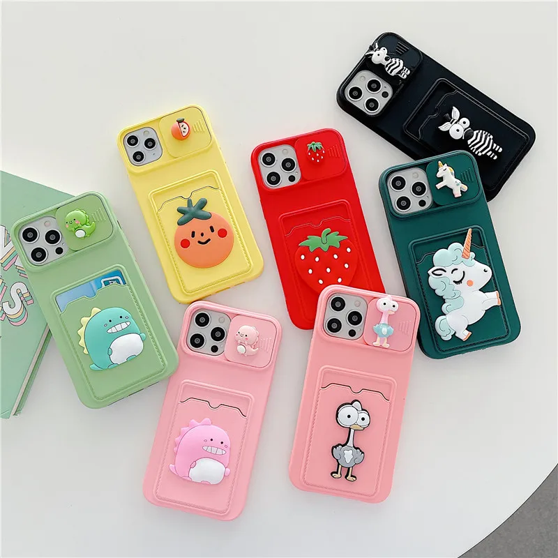 Luxury Liquid Silicone Cartoon Animals Phone Case for iphone 16 15 14 13 12 11 Pro Max 78 Plus X Xs card Holder wallet soft Case