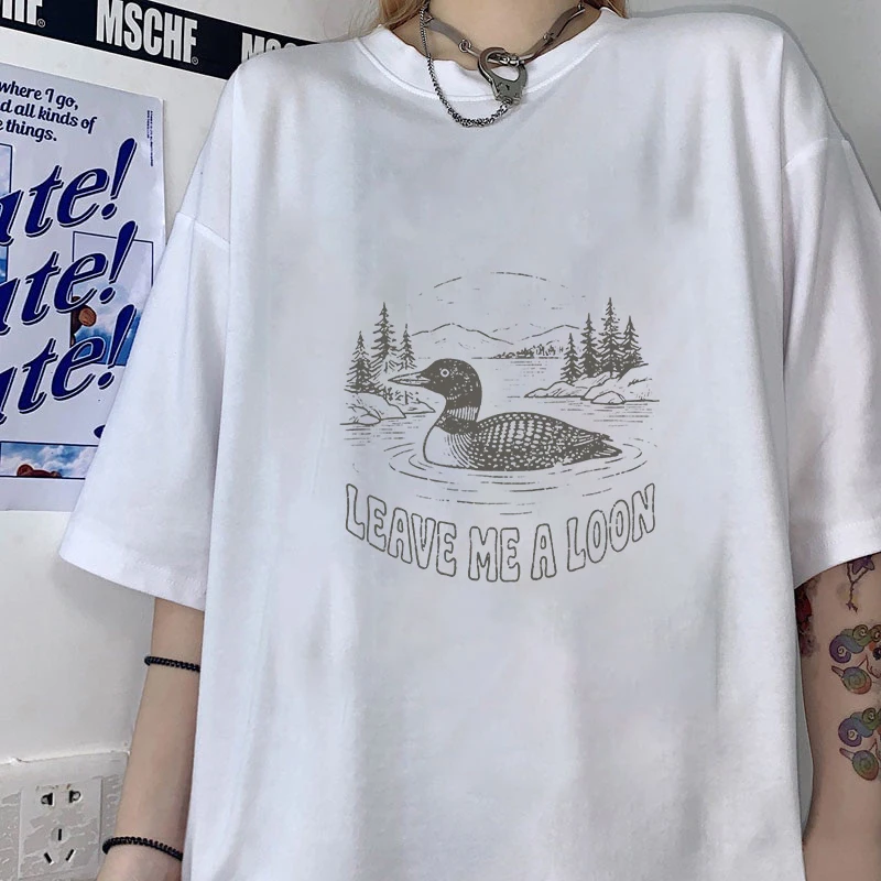 Leave Me A Loon Letter T-Shirt Men Women Fashion Harajuku T Shirt Cool Short Sleeve Hip Hop Top Vintage Bird Cabin Lake Life Tee