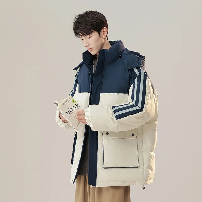 

Thickened Men's Down Jacket, Comfortable Outdoor Coat Men's Parka Men Asual Winter Long-sleeved Thickened Ski Suit Cotton Jacket