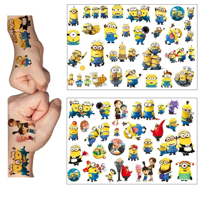 1Pcs Cartoon Anime Minions Temporary Tattoo Sticker Body Art Tattoo Stickers Cosplay Party Toys For Kids Birthday Gifts