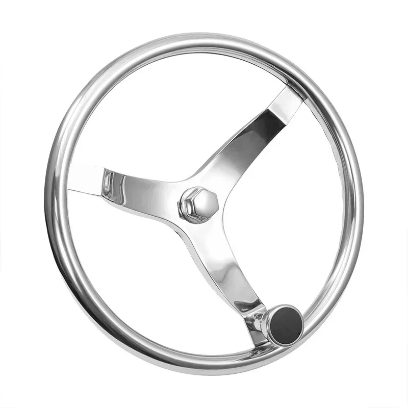 3 Spoke Steering Wheel with Turning Knob 316 Stainless Steel 13.5/15.5 Inch Heavy Duty Boat Steering Wheel