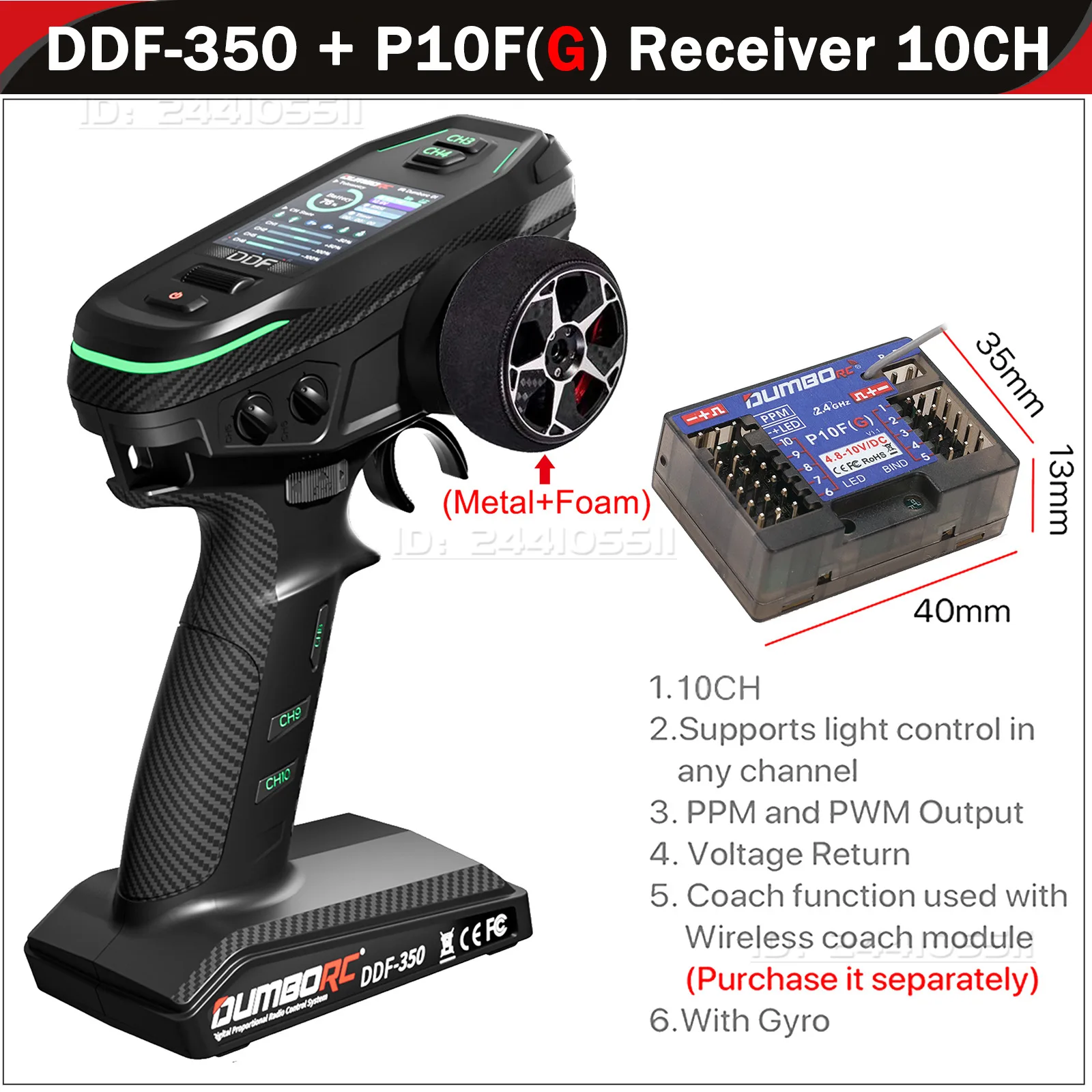 DUMBORC DDF-350 10CH RC Afstandsbediening 2.4G Digitale Radio Zender Gyro Ontvanger voor Drift Auto Tank Boot Robot Speelgoed Wltoy