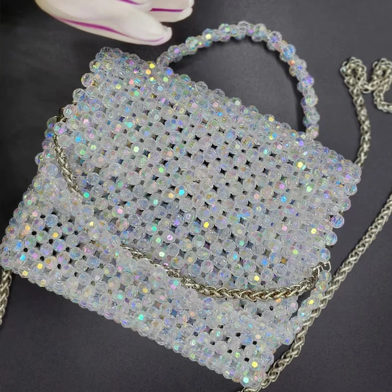 Handmade Bead Bag Long Chain Hand-Woven Celebrity Handbags Unique Design Ladies Party Bag Top-handle Phone Purses and Handbags