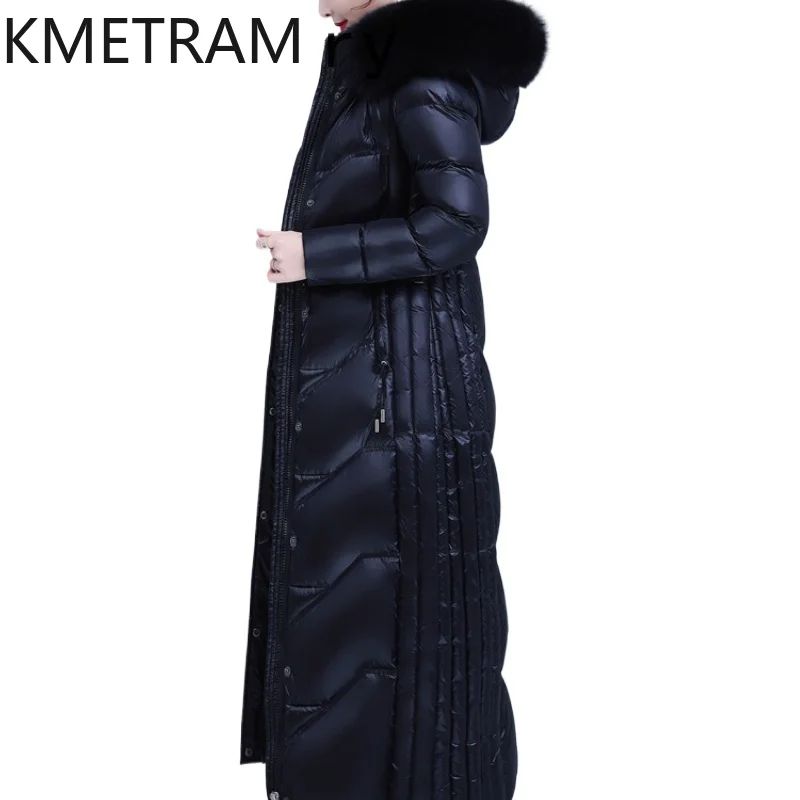 KMETRAM 85% White Duck Down Jacket for Womens Winter Coats for Women Slim Style Long Fox Fur Collar Coat Female New Abrigo Mujer