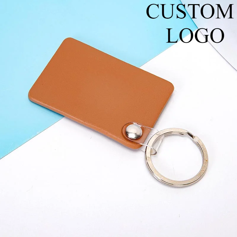 

Custom Print Logo PU Leather Keychain Women‘s Macaron Color Rectangle Key Chain Holder Personalize Laser Engraved Keyring Gift