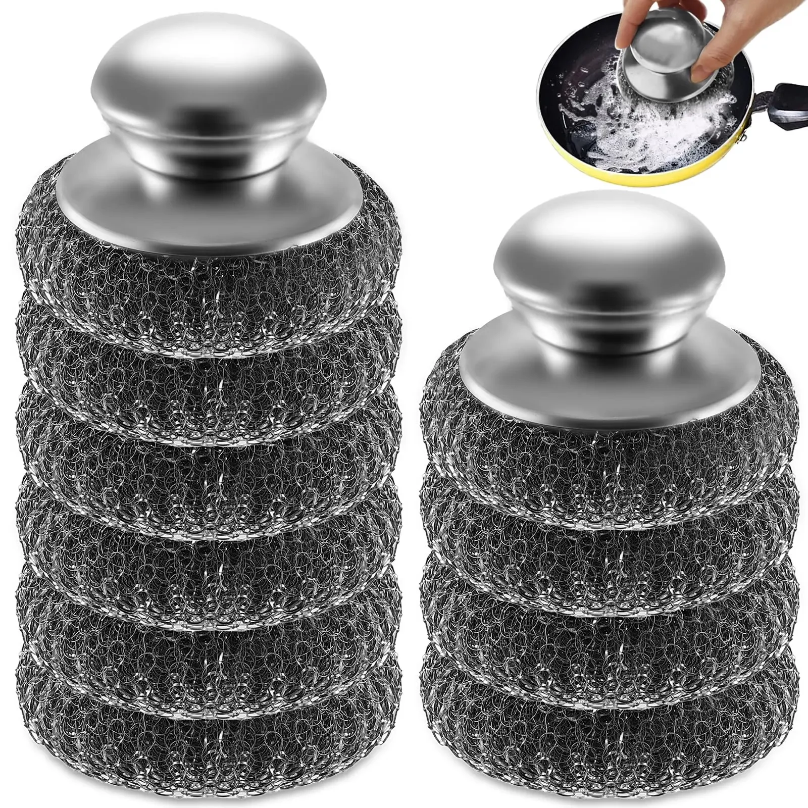 Edelstahl-Metallbürste mit Griff, rostfrei, zum Geschirrspülen für Küche, Topf, Pfanne, Spüle, Kochgeschirr, Tiefenreinigung, Amagi