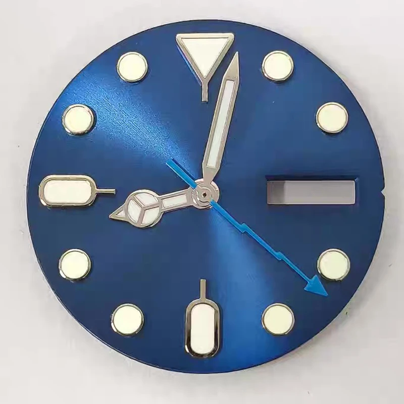 28.5 مللي متر الأخضر مضيئة المزدوج التقويم الأزرق أمة الله ساعة الطلب + بنز البرق الأيدي ساعة اكسسوارات صالح NH36 الحركة الميكانيكية