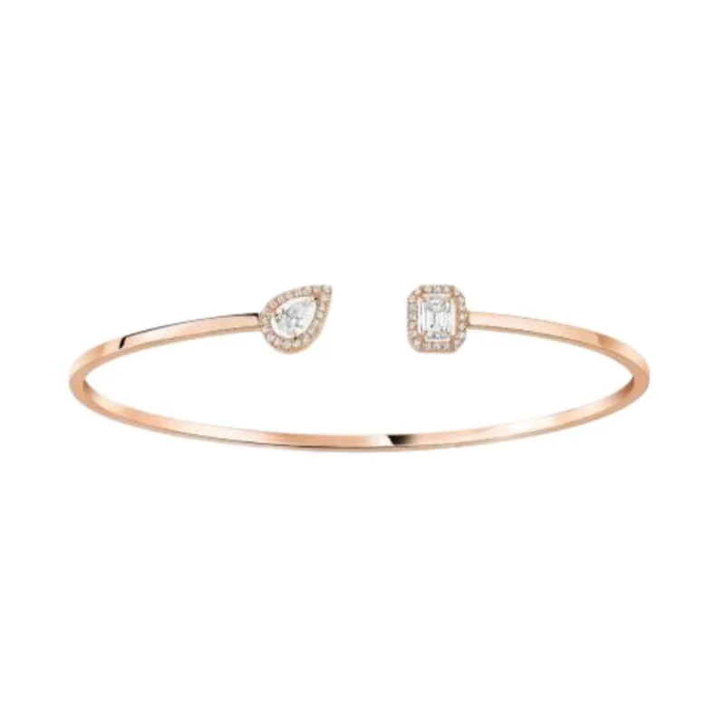

Rose Gold Plated Open Cuff Bangle, Double Stone Halo Bracelet for Women