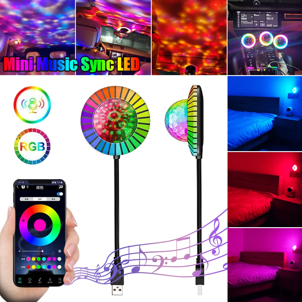 

Car Atmosphere Light Sound Activated DJ Light RGB Smart APP Control Mini USB LED Music Rhythm Party Night Light Auto Decoration