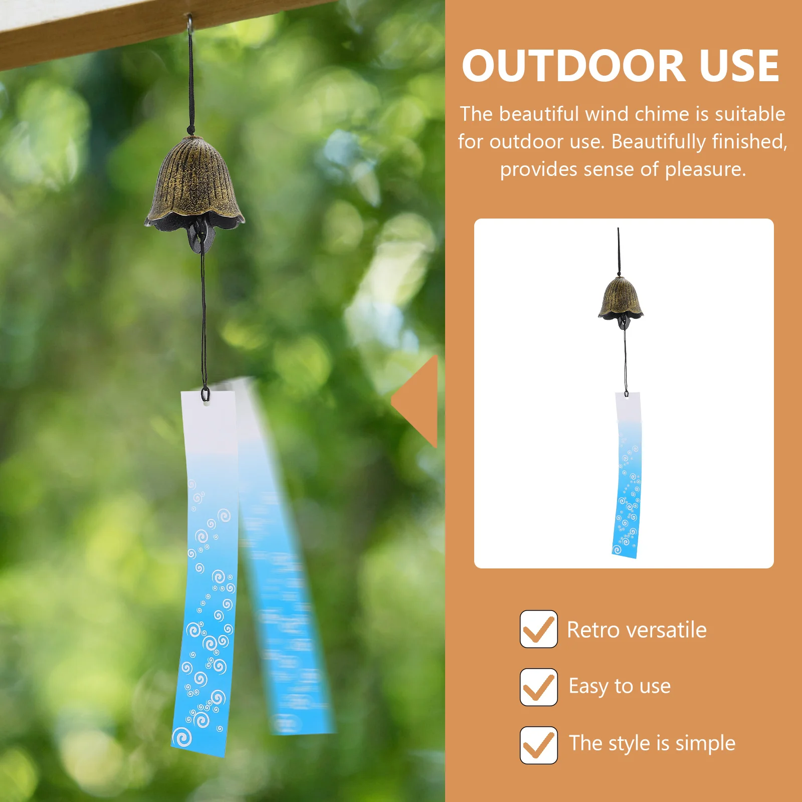 

Japanese Style Cast Iron Wind Bell Wind Chime Hanging nament Vintage Copper Decor Retro Garden Balcony Temple Pendant Outdoor