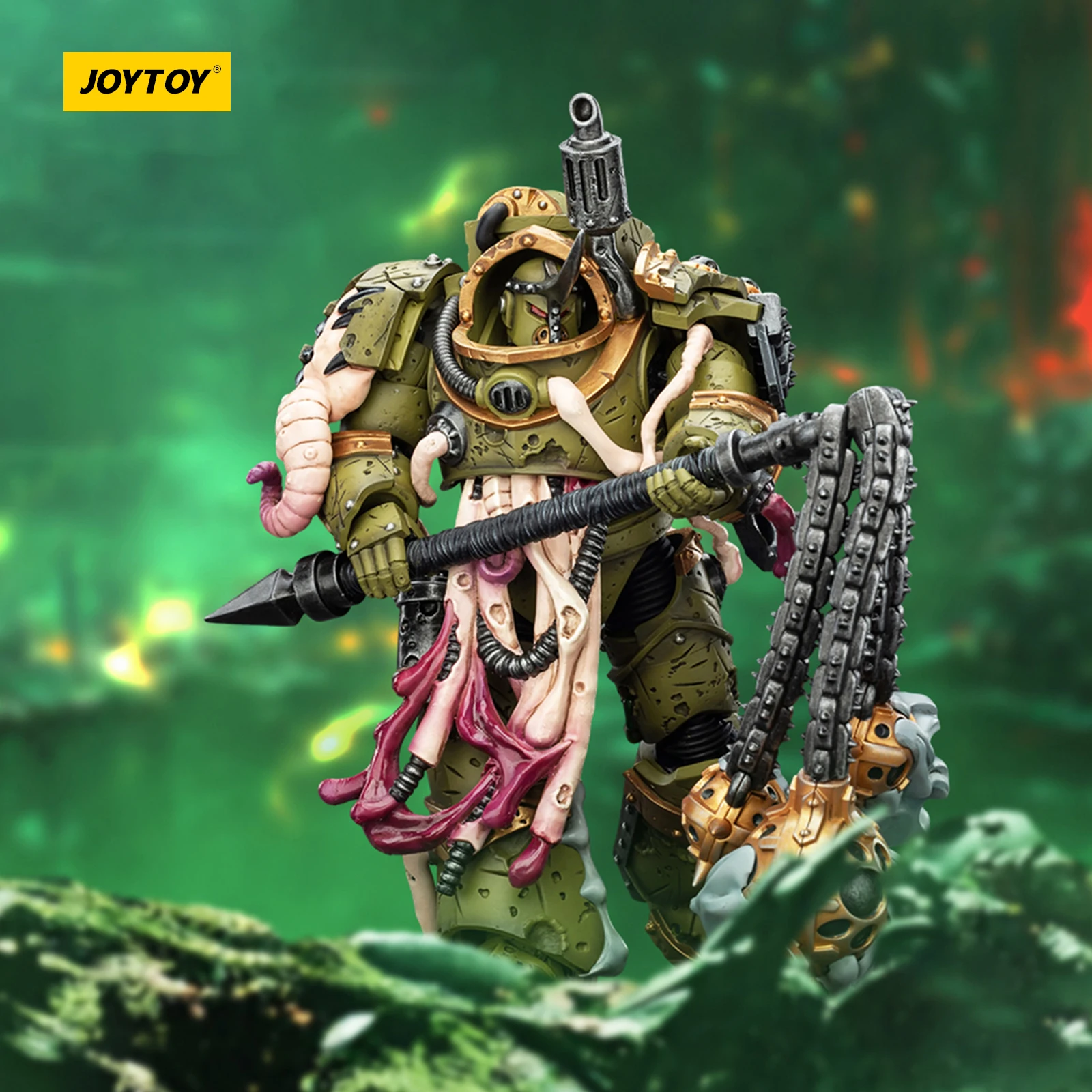 JOYTOY Warhammer 40k Typhus Death Guard Plague Marine JT02878 Action Figure PVC+ABS with Bloody Tentacles Chain Flail & Back Grenade Launcher Fully Articulated Collectible 1/18 Model Toy Color box
