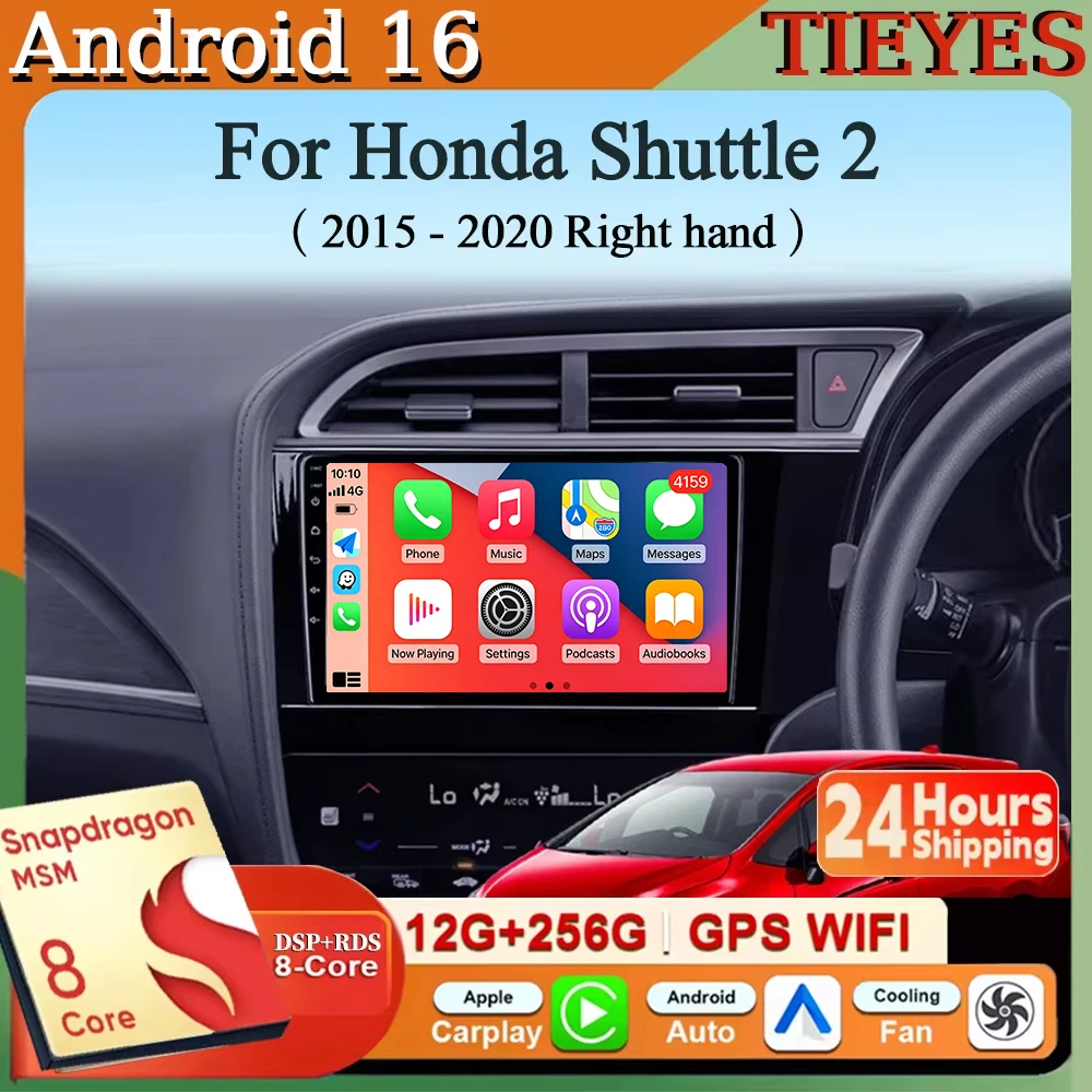 Android 16 Carplay&Auto Car Radio Navigation Multimedia Stereo Player QLED GPS For Honda Shuttle 2 2015 - 2020 Right Hand