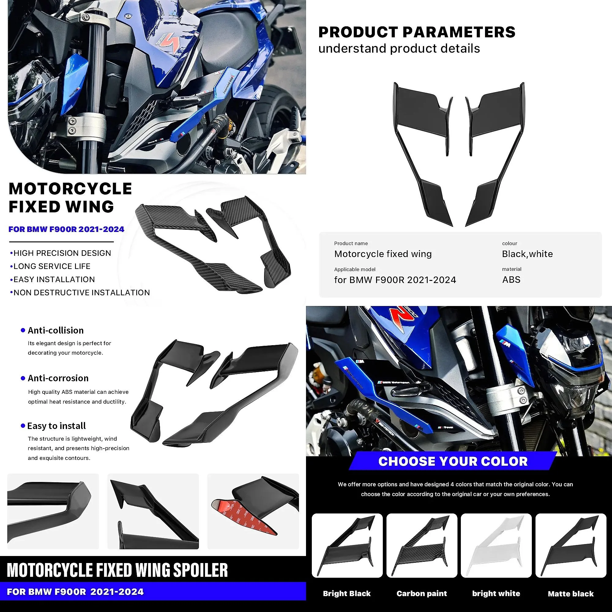 Motorcycle Winglet Spoiler F900R fixed wing for F 900 R 2021 2022 2023 2024 Windshield Front Wing accessories carbon