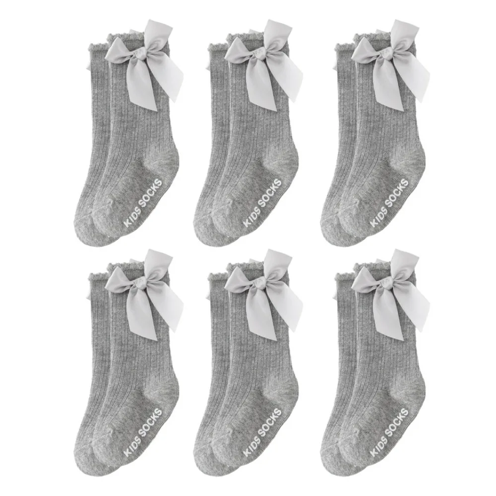 

6 Pairs Fashion Long Baby Knee Socks Breathable Comfortable Kids Socks Elastic Soft Big Bow Hosiery 1-3 Years Old