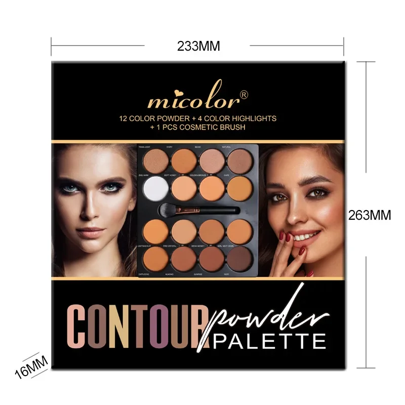 MICOLOR with Brush 16-color Contouring Palette Brighten Face Contour Trimming Concealer Color Water Proof Women\'s Cosmetics