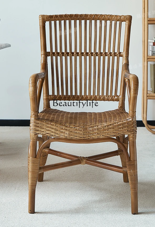 Backrest Single Retro Leisure Rattan Chair B & B Balcony Couch Hand Woven