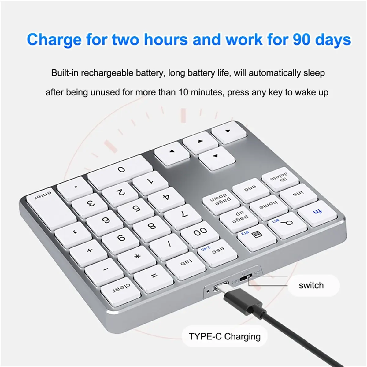 Fits for Dual Bluetooth Numeric Keypad 2.4Ghz Wireless Keyboard K35 Digital Keyboard 300mAh Rechargeable Numpad Black
