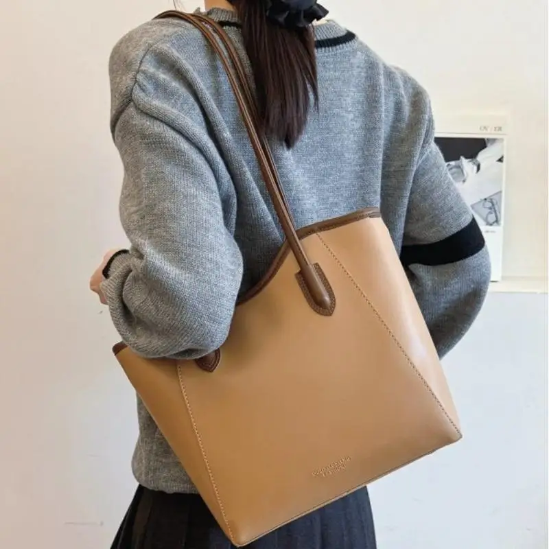 

【xxx】Simple Commuter PU Leather Shoulder Bag Fashion Patchwork Large Capacity Tote Bag For Women[S14]