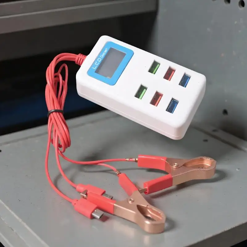 Universal 6USB LCD Clip Charger, 12-24V Multifunctional ClaWithmp for Quick Mobile Phone Charging DIY